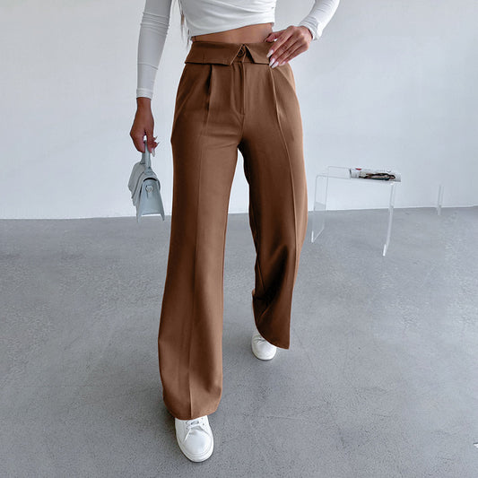 Effortless Elegance: Mid-Waist Solid Color Broadfoot Pants